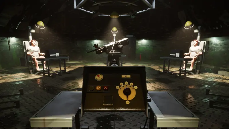 View across the console toward the turret in the middle of the room.